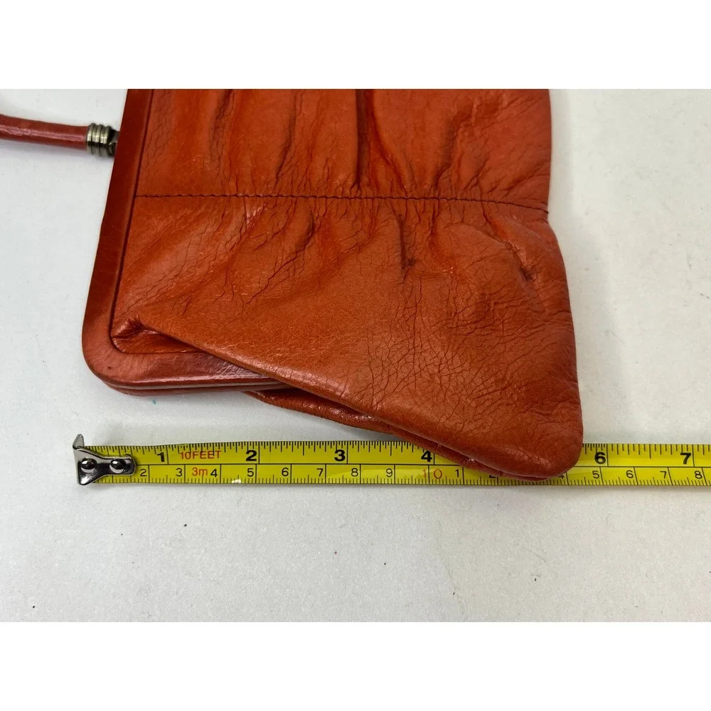 HOBO International Leather Baguette Frame Purse Ruched‎ Orange Boho
